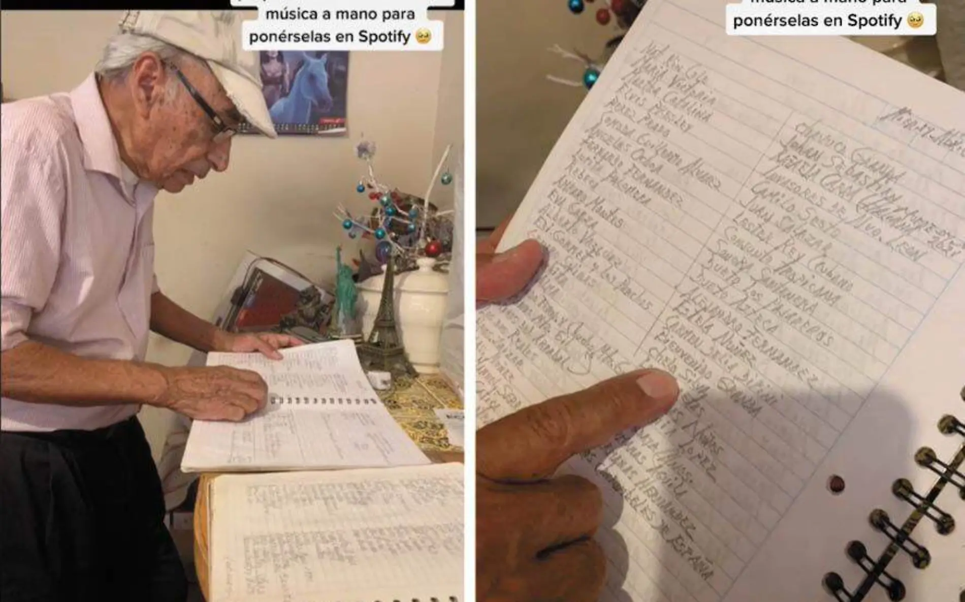 Abuelito realiza una lista a mano de canciones para que su nieta las agregue a Spotify